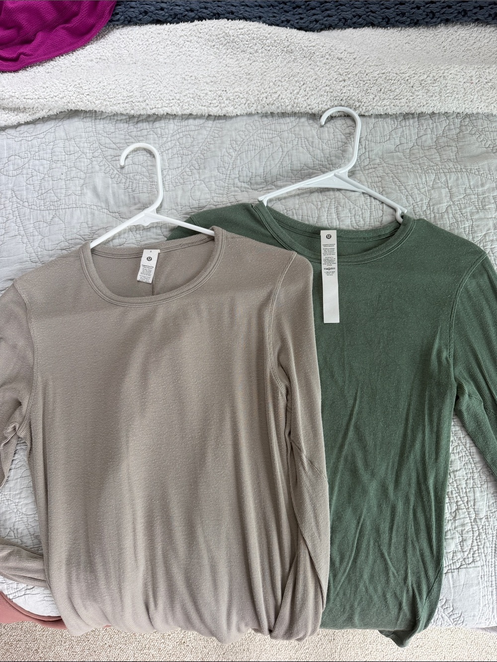 lululemon athletica Long Sleeve Crew Top - Beige and Olive Green